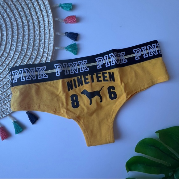 Victoria's Secret PINK Logo Cheekster Panty Gold Glow XS NEW - Picture 1 of 4